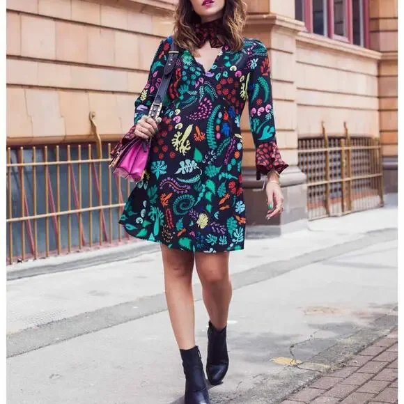 Rixo Silk Lulu Dark Floral Mini Dress Size Small - Picture 8 of 12